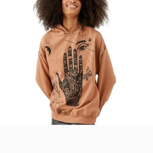Urban Outfitters Tan, Distressed Palmistry Graphic Hoodie, Celestial, M, GUC - Picture 13 of 13